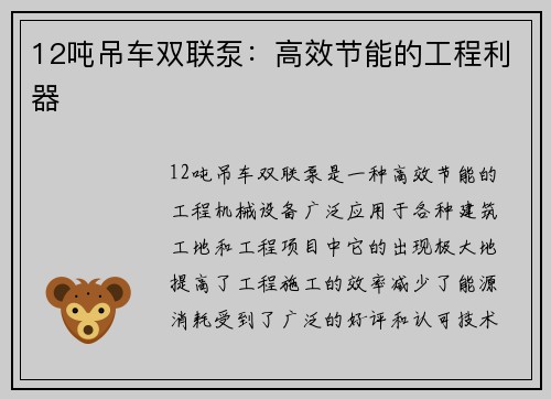 12吨吊车双联泵：高效节能的工程利器