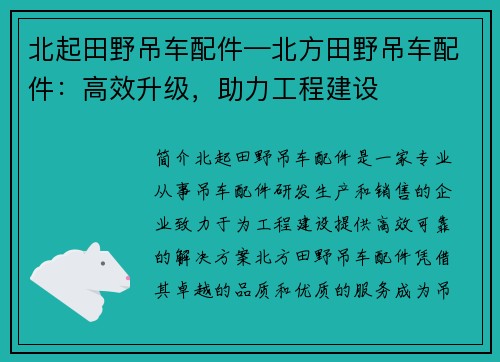 北起田野吊车配件—北方田野吊车配件：高效升级，助力工程建设