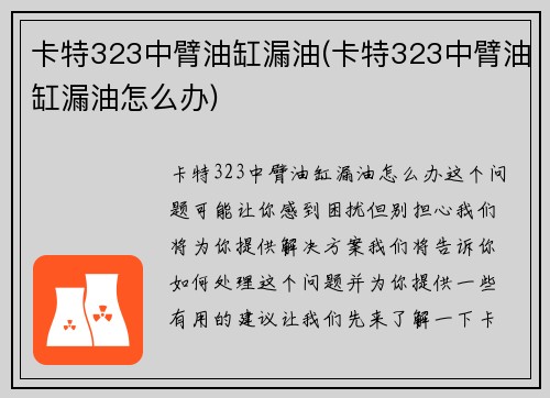 卡特323中臂油缸漏油(卡特323中臂油缸漏油怎么办)